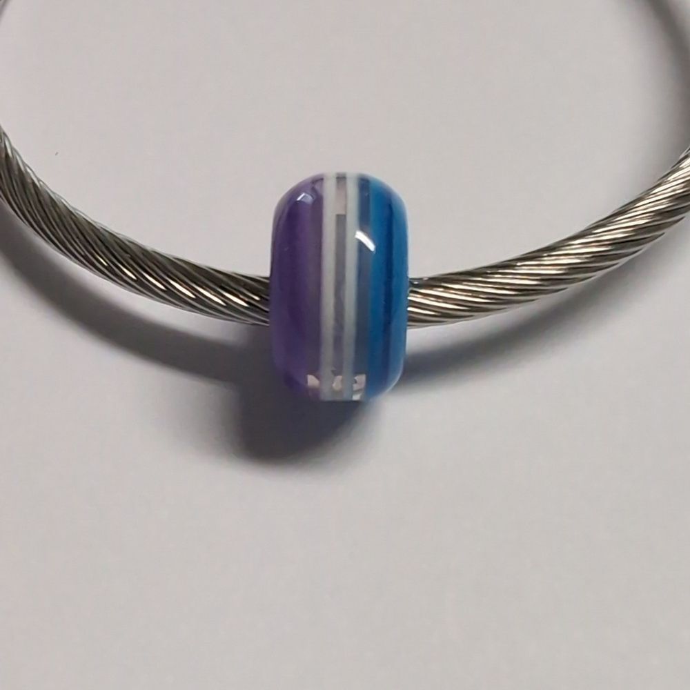 Blue White and Purple Striped Charm for Pandora Style Bracelet‎
